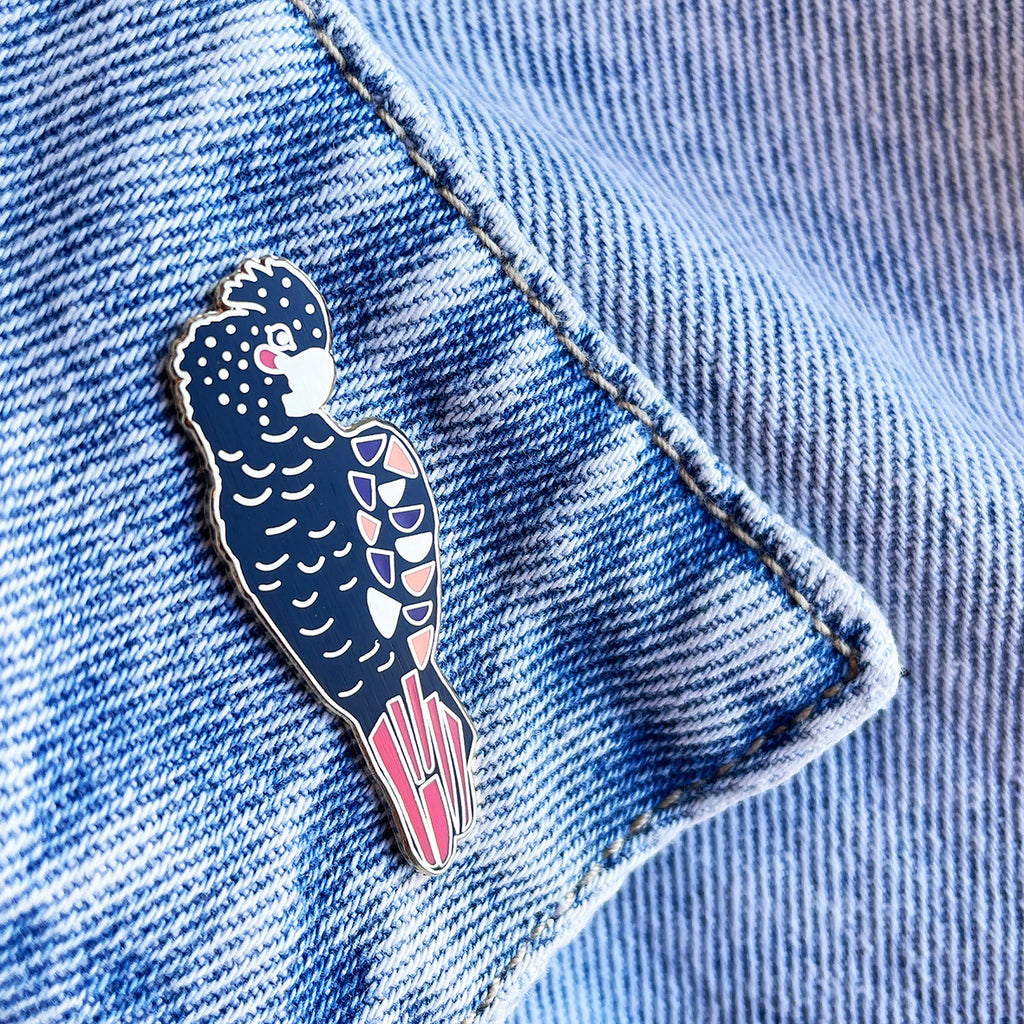 Red-Tailed Black Cockatoo Enamel Pin - Braw Paper Co