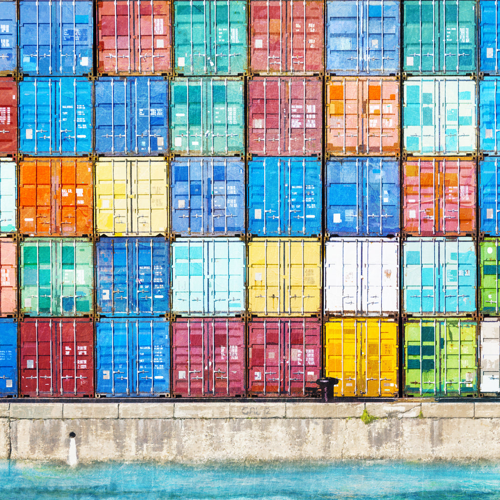 A5 Journal with illustration of colourful shipping containers at Fremantle Harbour stacked on top of each other.