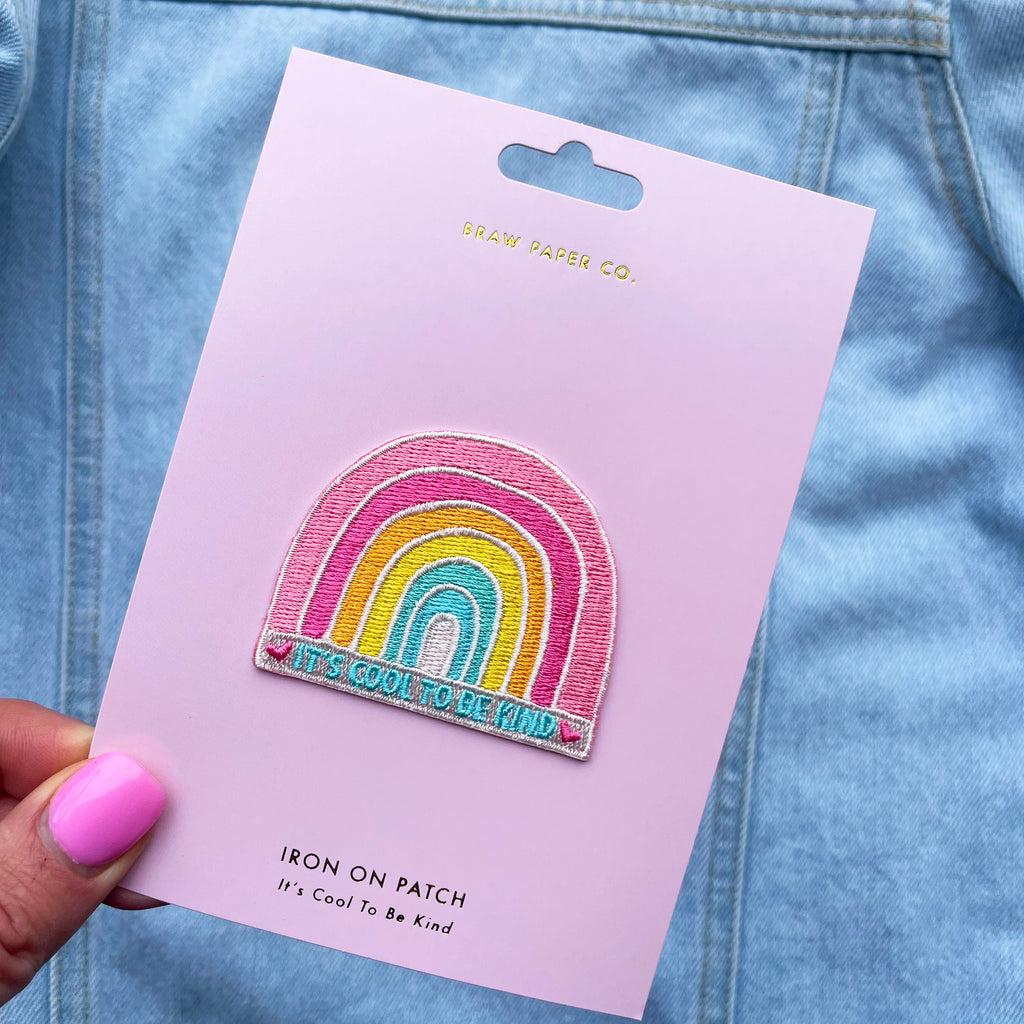 Iron On Patch - 'It's Cool To Be Kind' Rainbow