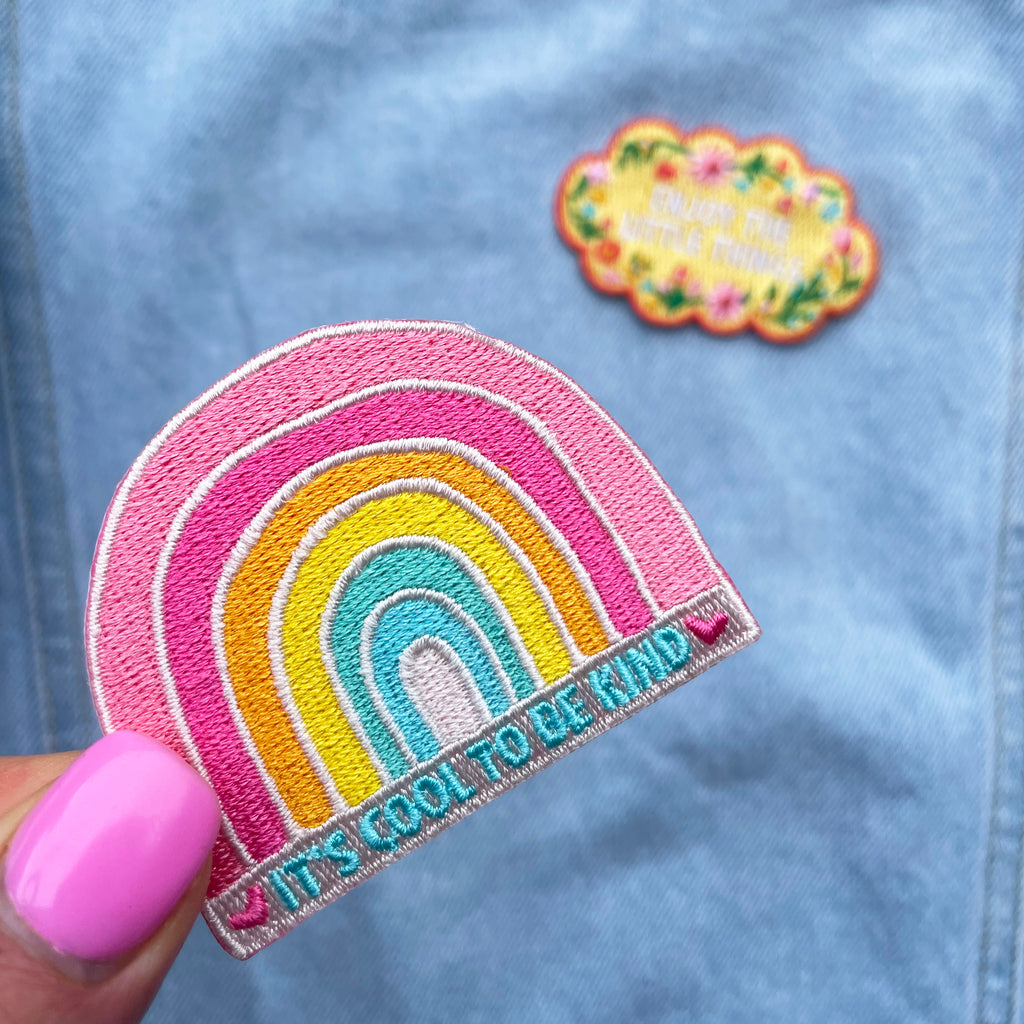 Iron On Patch - 'It's Cool To Be Kind' Rainbow