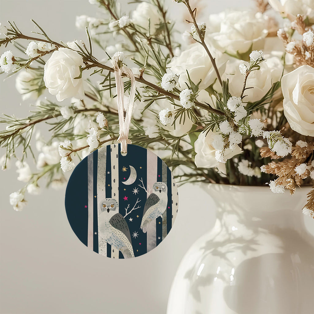 Schneeeulen - Keramik Ornament