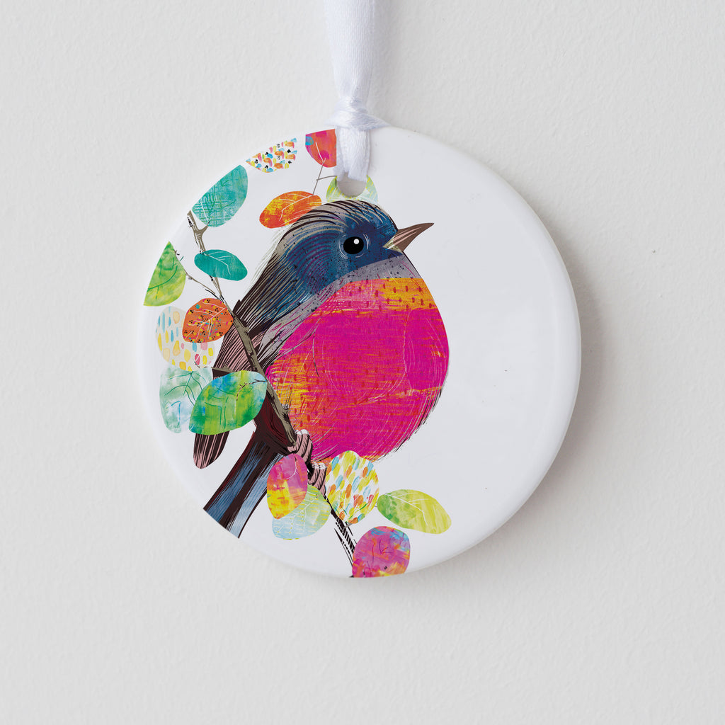 Pink Robin Ceramic Ornament - Seconds