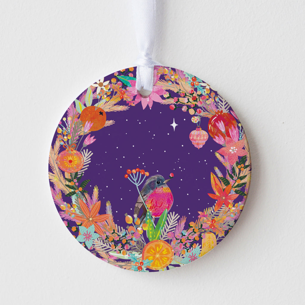 Robin & Wreath Ceramic Ornament - Seconds