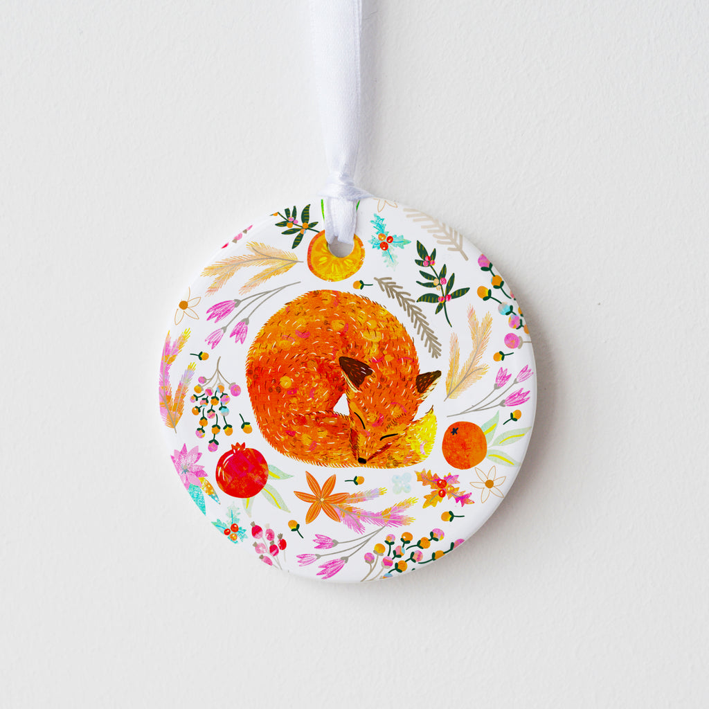 Sleepy Fox Ceramic Ornament - Seconds