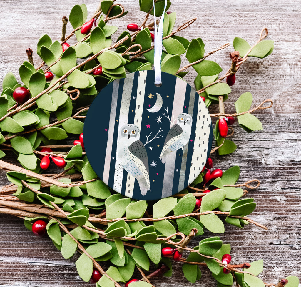 Snowy Owls Ceramic Ornament - Seconds