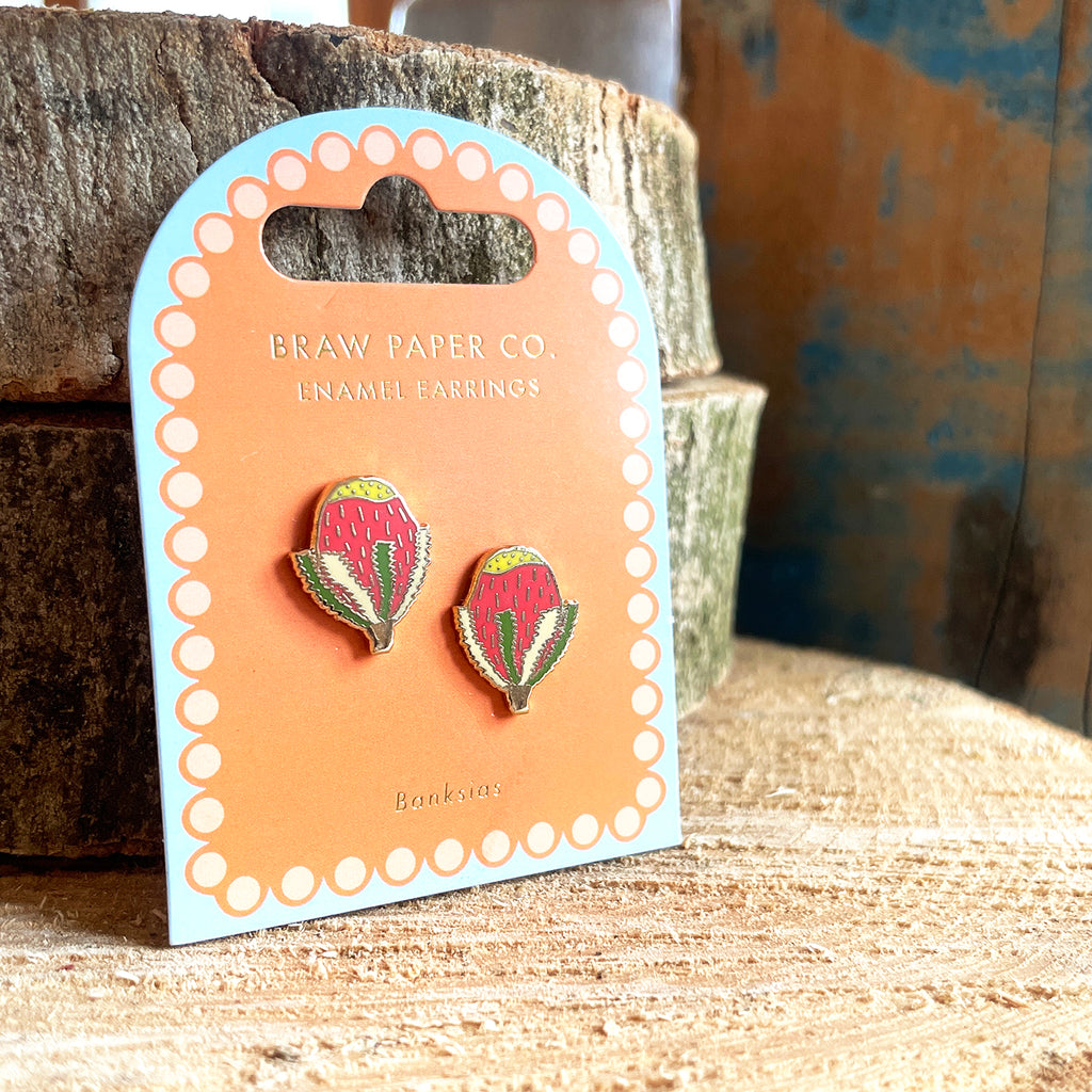 Banksia Enamel Stud Earrings - Preorder