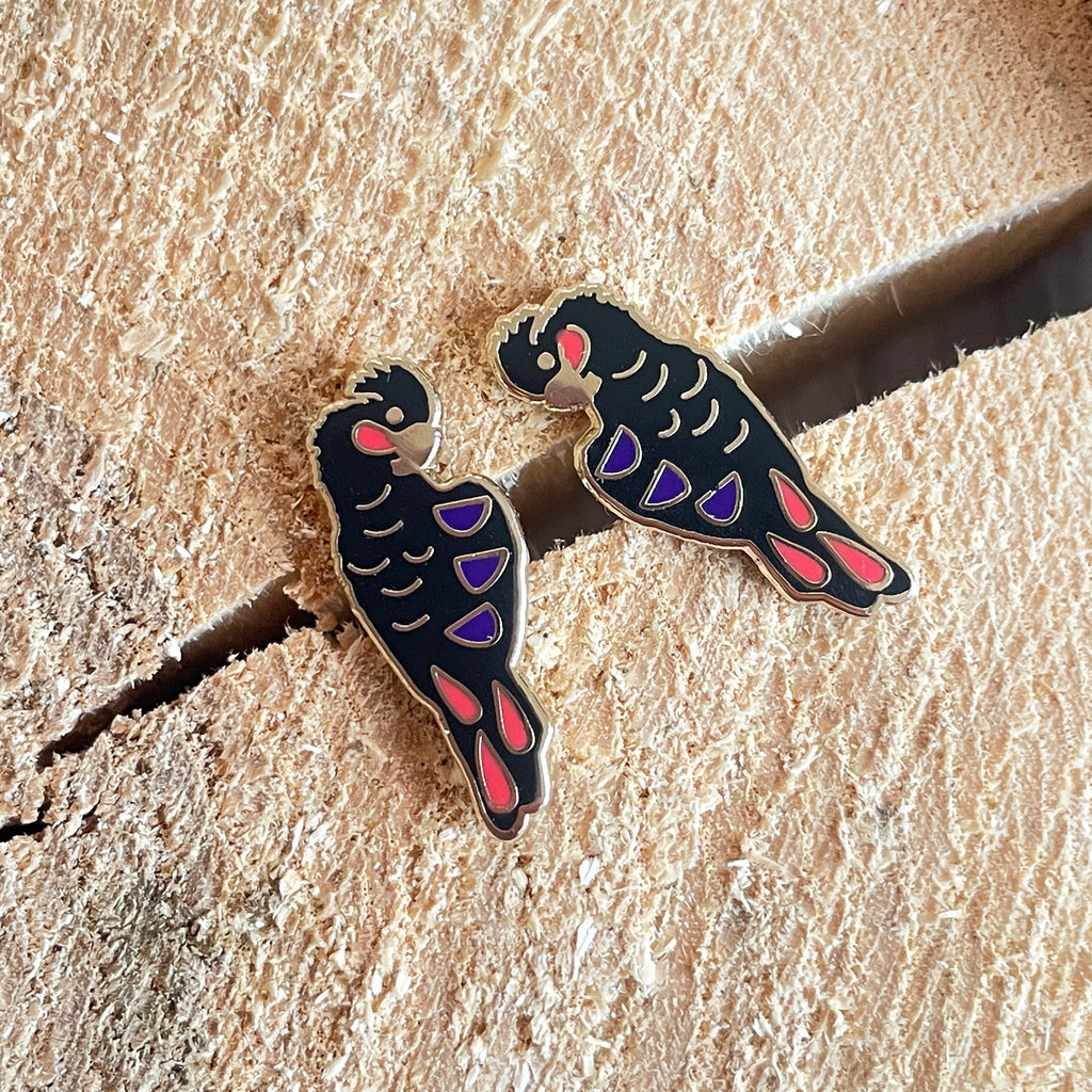Red-tailed black Cockatoo Enamel Stud Earrings - Preorder