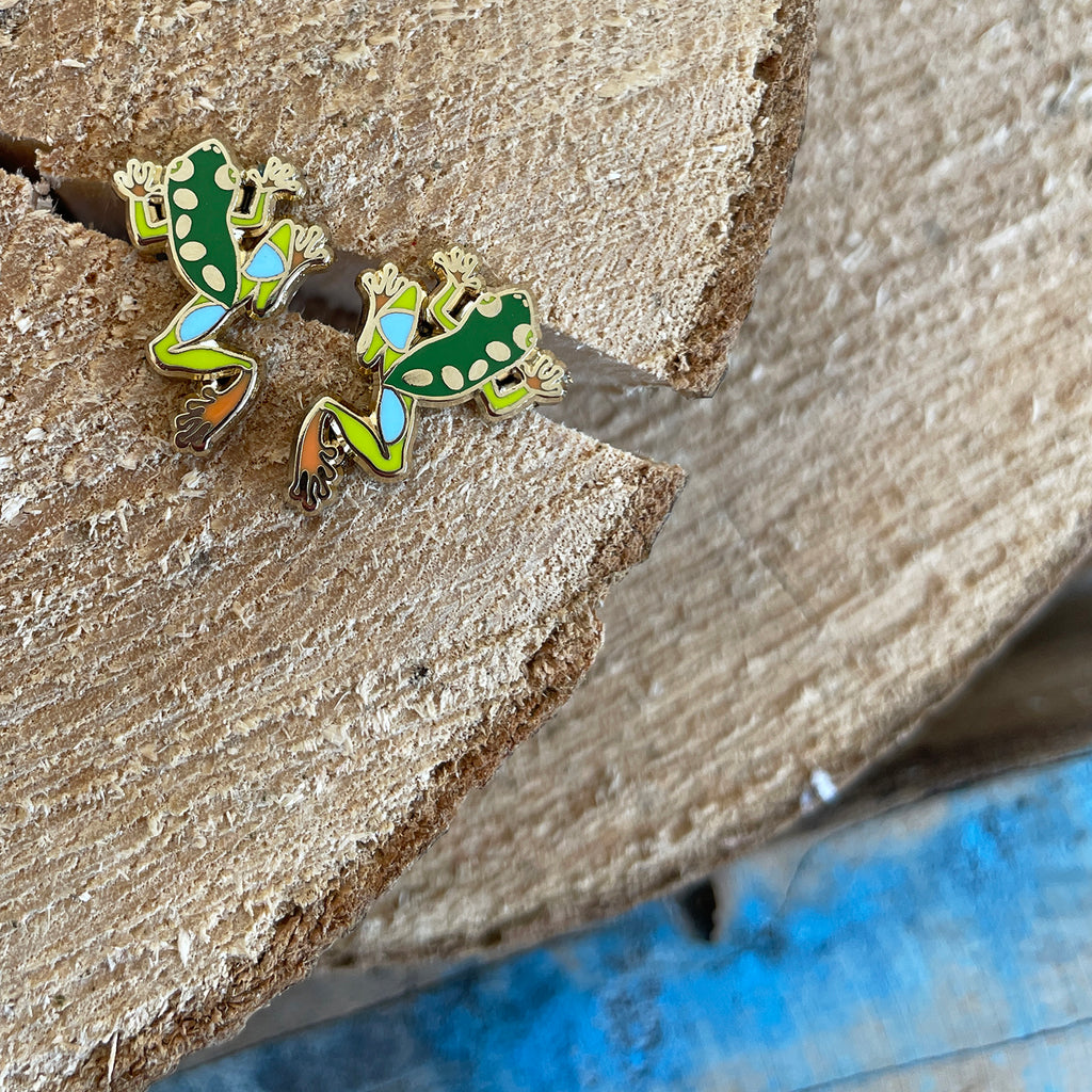 Green Tree Frog Enamel Stud Earrings - Preorder