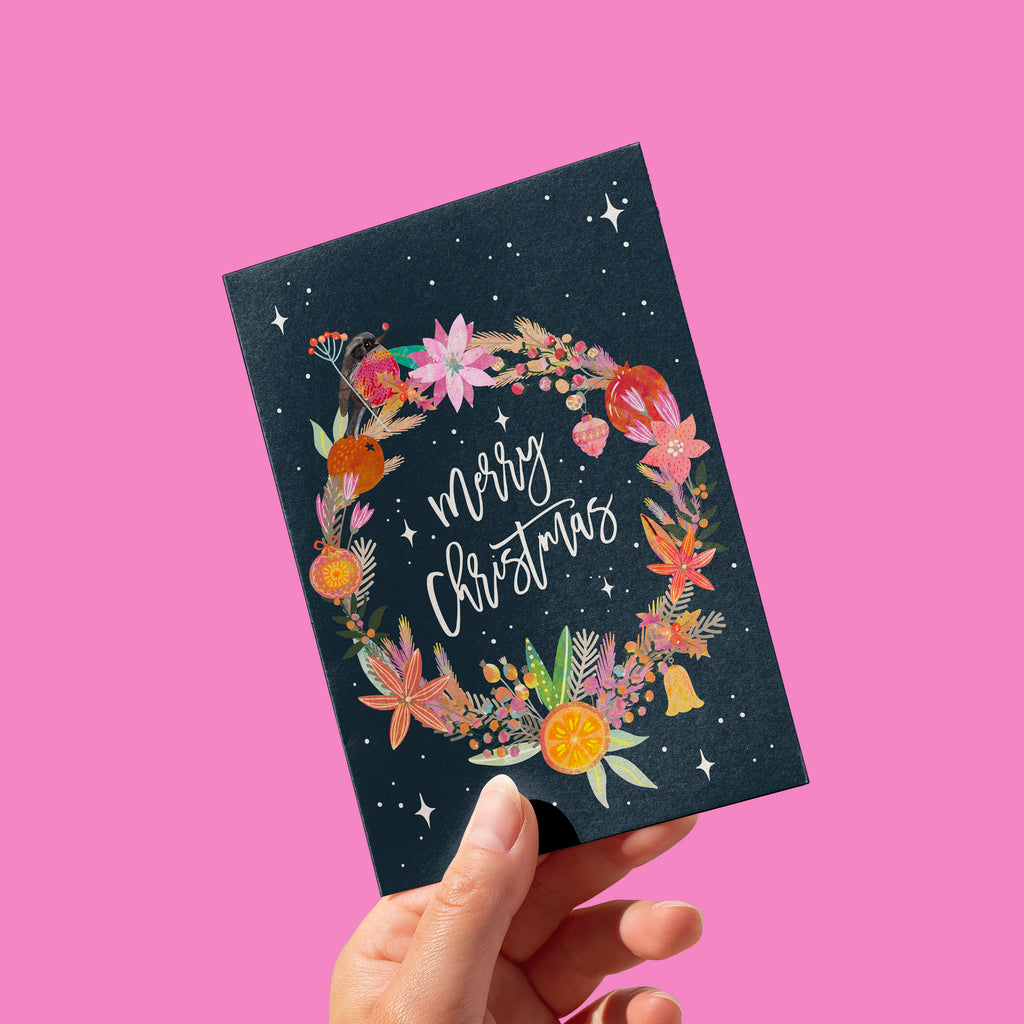 Robin & Wreath - A6 Christmas Card