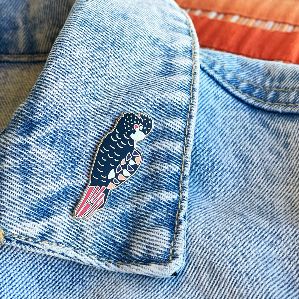 Red-Tailed Black Cockatoo Enamel Pin - Braw Paper Co