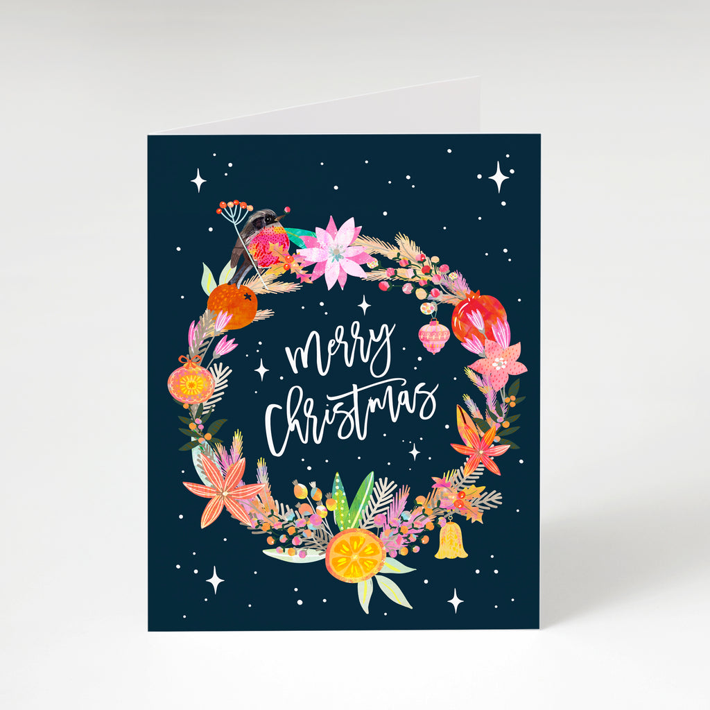 Robin & Wreath - A6 Christmas Card - Braw Paper Co