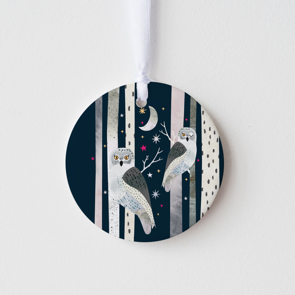 Snowy Owls - Ceramic Christmas Decoration - Braw Paper Co
