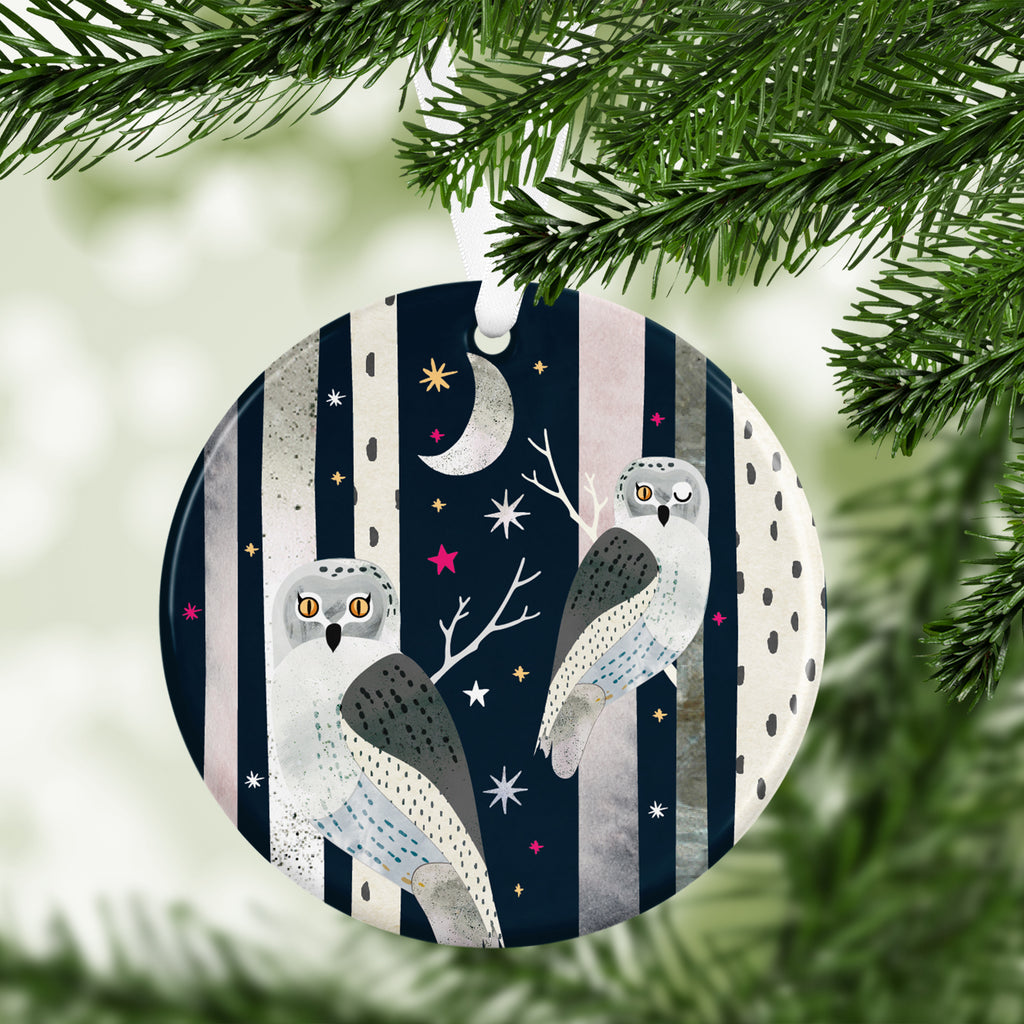 Snowy Owls - Ceramic Christmas Decoration - Braw Paper Co