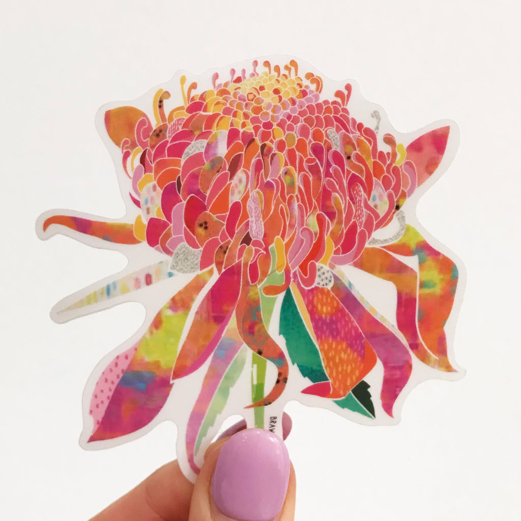 Waratah Vinyl Sticker, removable sticker, flower sticker for smooth surfaces