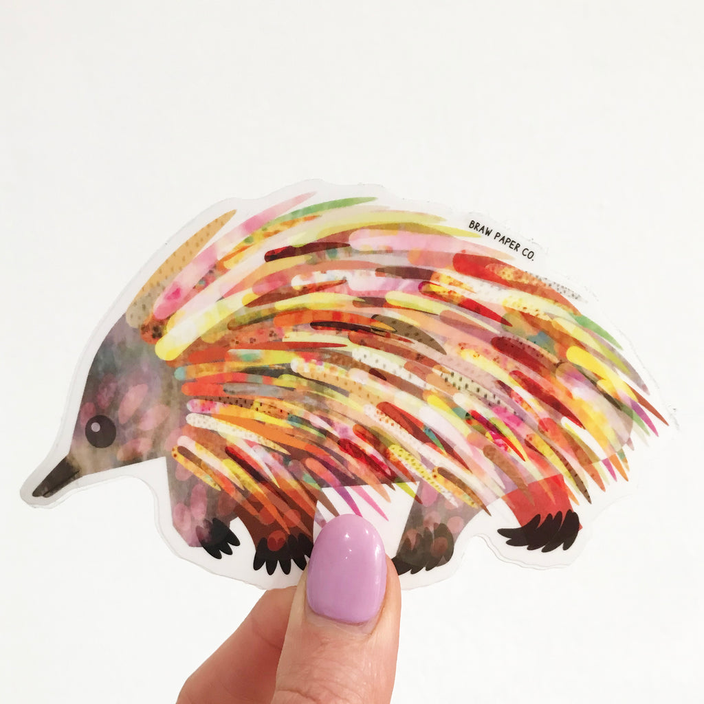 Echidna vinyl sticker, sticker, sticks onto smooth surfaces, removable, native australian animals, animal sticker